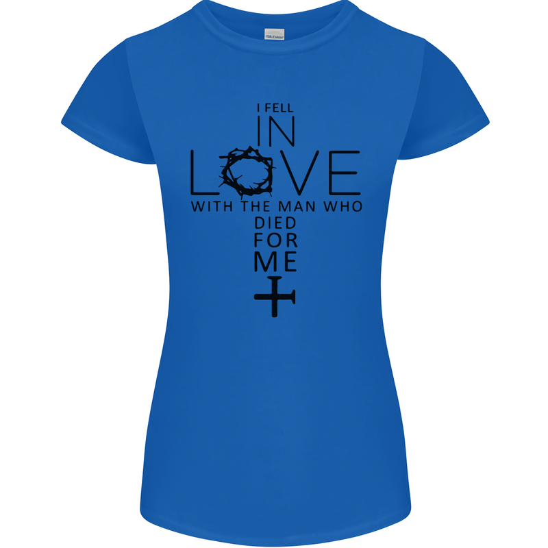 In Love With the Cross Christian Christ Womens Petite Cut T-Shirt Royal Blue