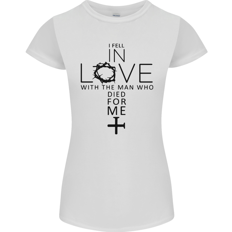 In Love With the Cross Christian Christ Womens Petite Cut T-Shirt White