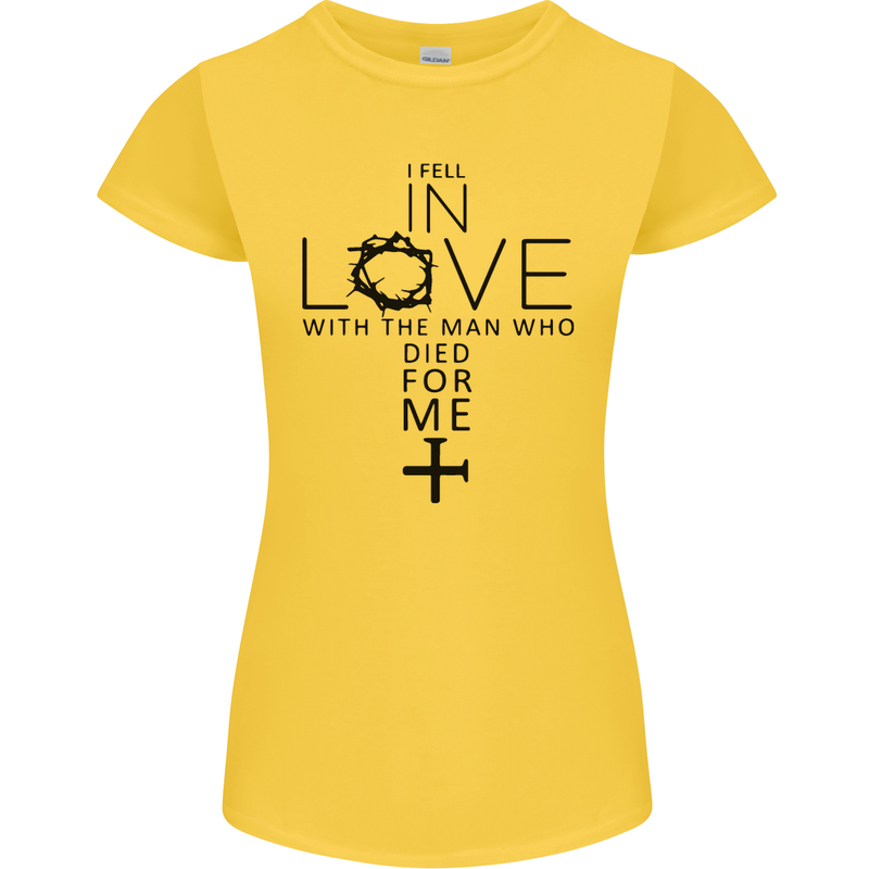 In Love With the Cross Christian Christ Womens Petite Cut T-Shirt Yellow