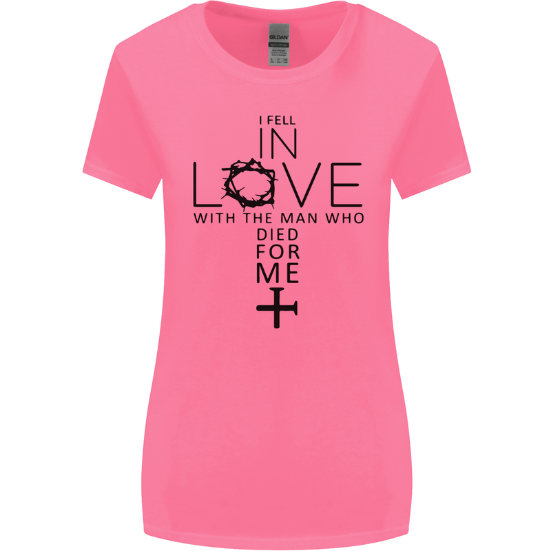 In Love With the Cross Christian Christ Womens Wider Cut T-Shirt Azalea