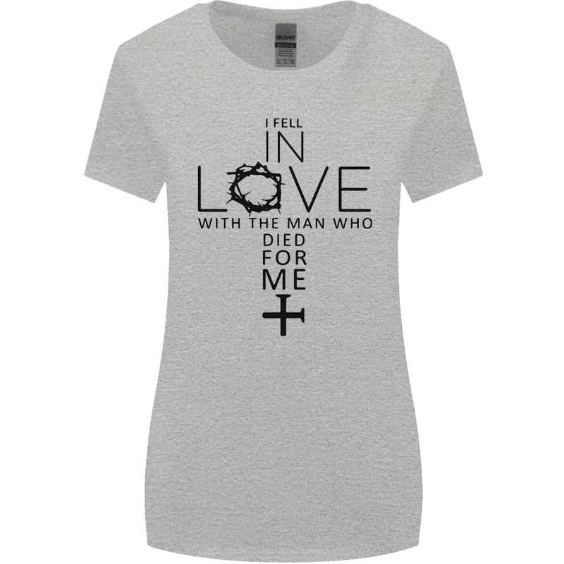In Love With the Cross Christian Christ Womens Wider Cut T-Shirt Sports Grey