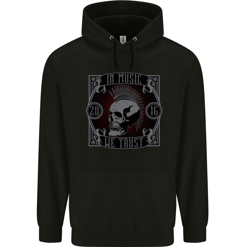 In Music We Trust Punk Rock Skull Childrens Kids Hoodie Black