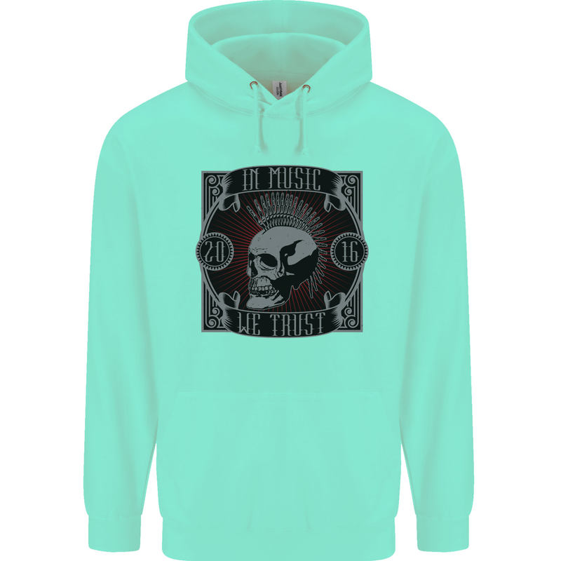 In Music We Trust Punk Rock Skull Childrens Kids Hoodie Peppermint