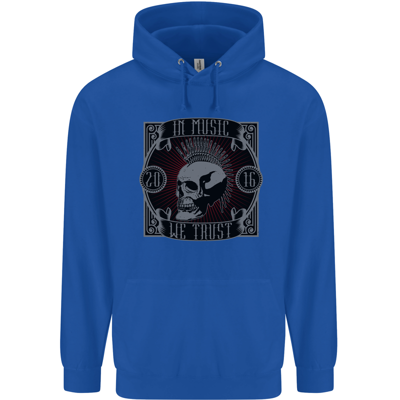 In Music We Trust Punk Rock Skull Childrens Kids Hoodie Royal Blue