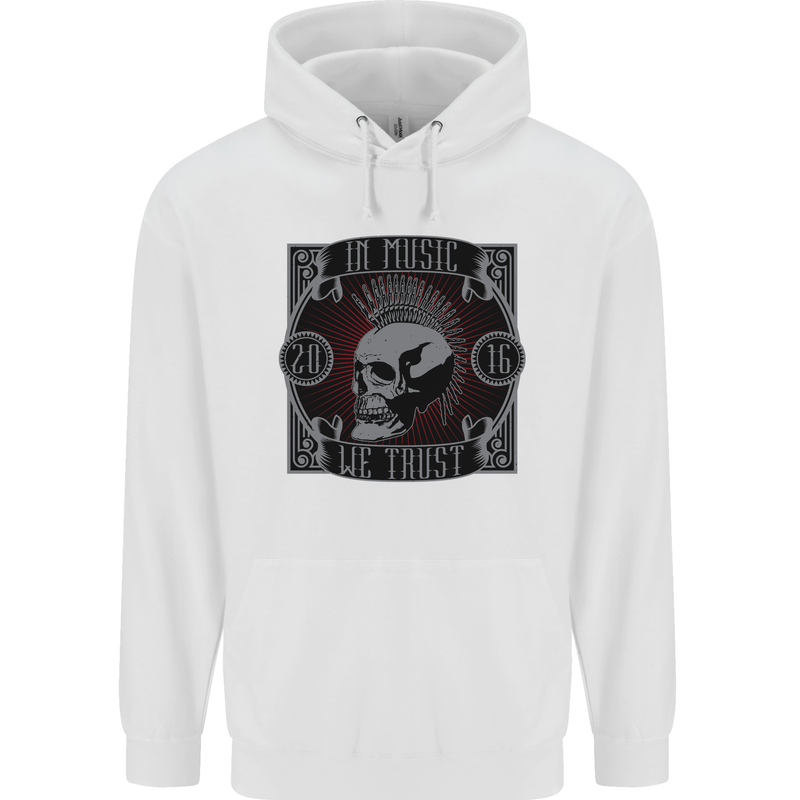 In Music We Trust Punk Rock Skull Childrens Kids Hoodie White