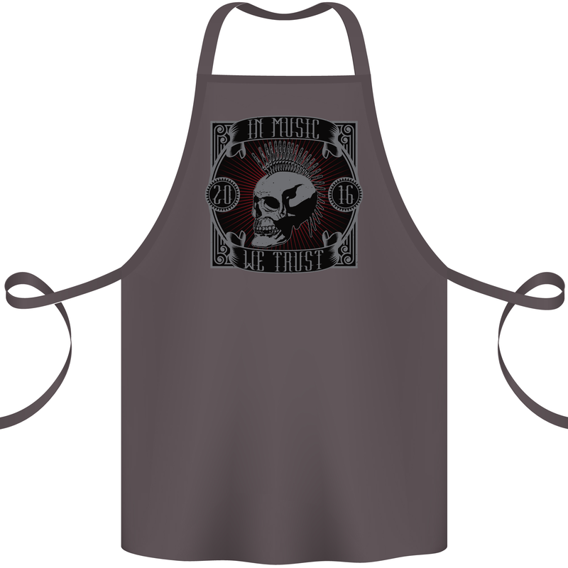 In Music We Trust Punk Rock Skull Cotton Apron 100% Organic Dark Grey