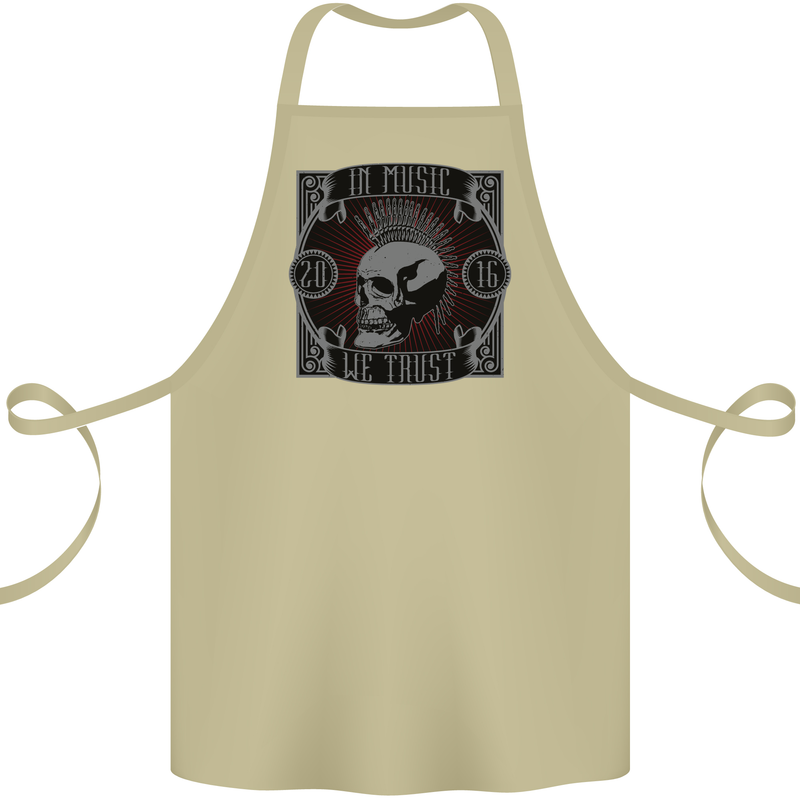 In Music We Trust Punk Rock Skull Cotton Apron 100% Organic Khaki