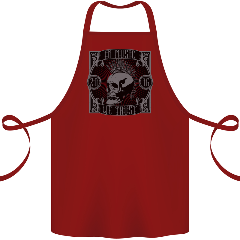 In Music We Trust Punk Rock Skull Cotton Apron 100% Organic Maroon