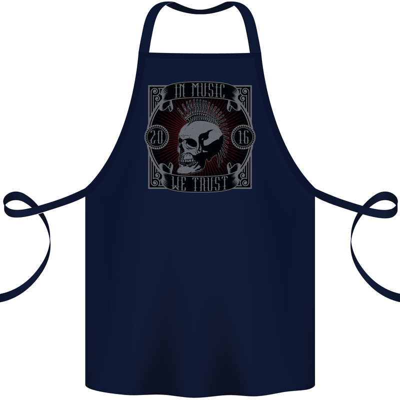 In Music We Trust Punk Rock Skull Cotton Apron 100% Organic Navy Blue