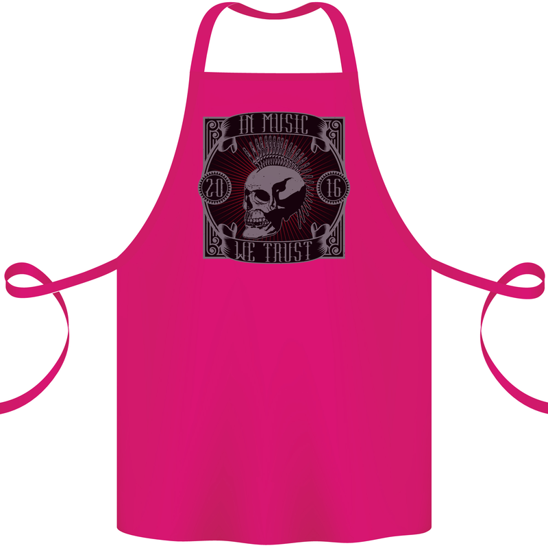 In Music We Trust Punk Rock Skull Cotton Apron 100% Organic Pink