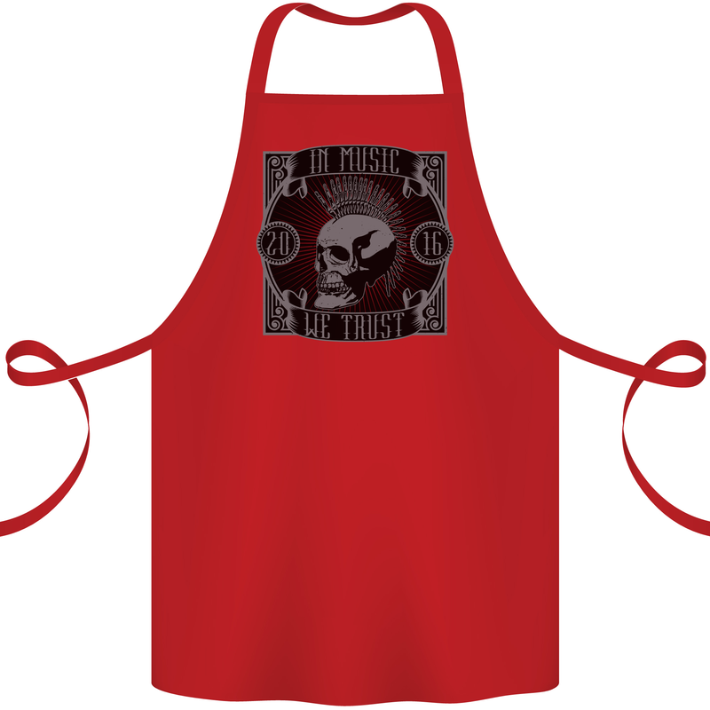 In Music We Trust Punk Rock Skull Cotton Apron 100% Organic Red