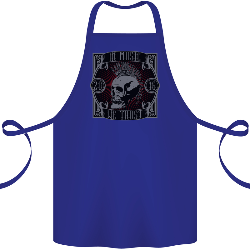 In Music We Trust Punk Rock Skull Cotton Apron 100% Organic Royal Blue