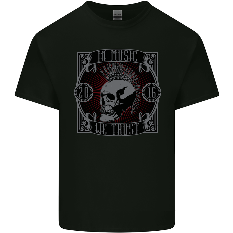 In Music We Trust Punk Rock Skull Kids T-Shirt Childrens Black