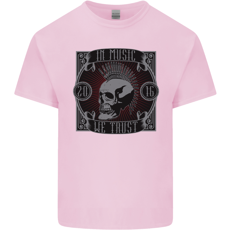 In Music We Trust Punk Rock Skull Kids T-Shirt Childrens Light Pink
