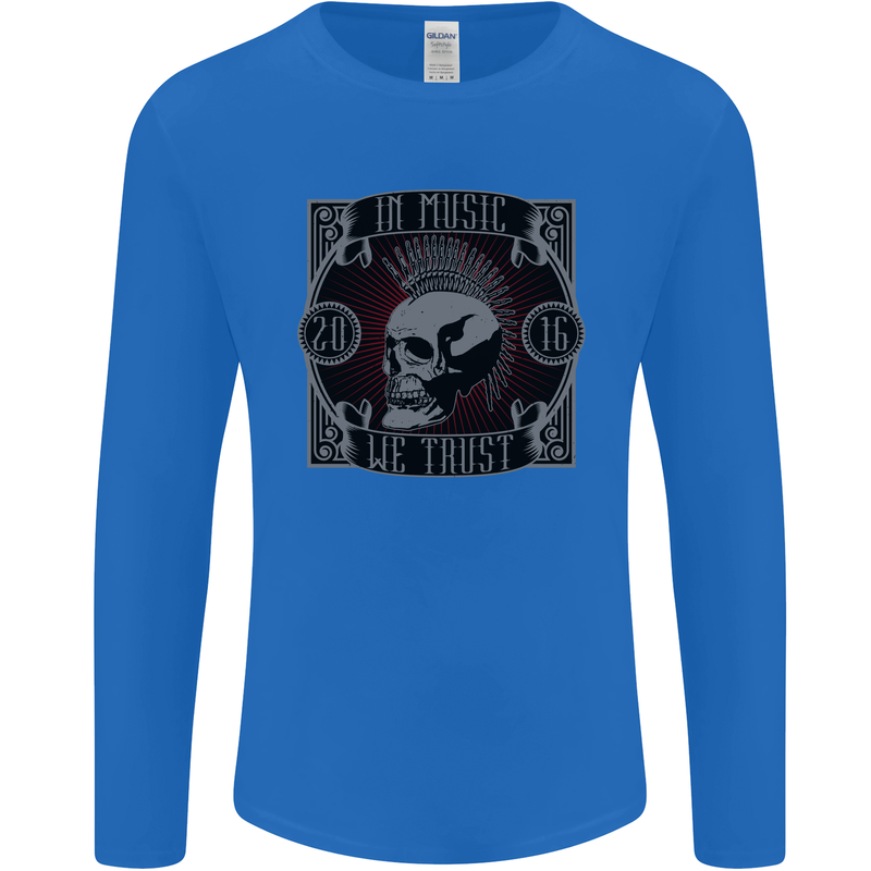 In Music We Trust Punk Rock Skull Mens Long Sleeve T-Shirt Royal Blue