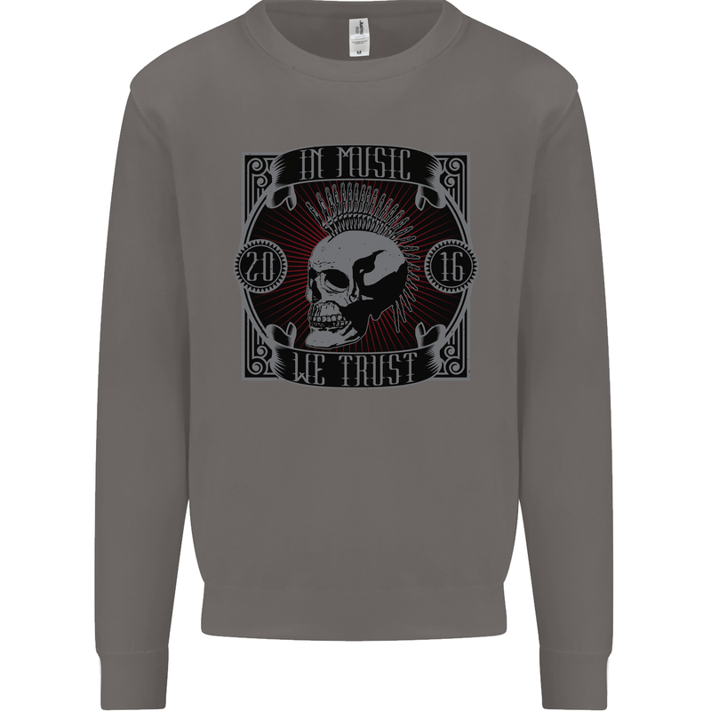 In Music We Trust Punk Rock Skull Mens Sweatshirt Jumper Charcoal