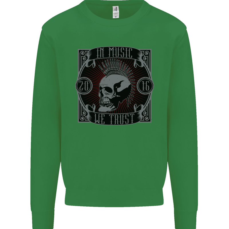 In Music We Trust Punk Rock Skull Mens Sweatshirt Jumper Irish Green