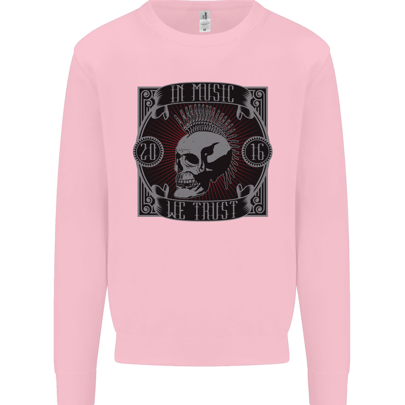 In Music We Trust Punk Rock Skull Mens Sweatshirt Jumper Light Pink