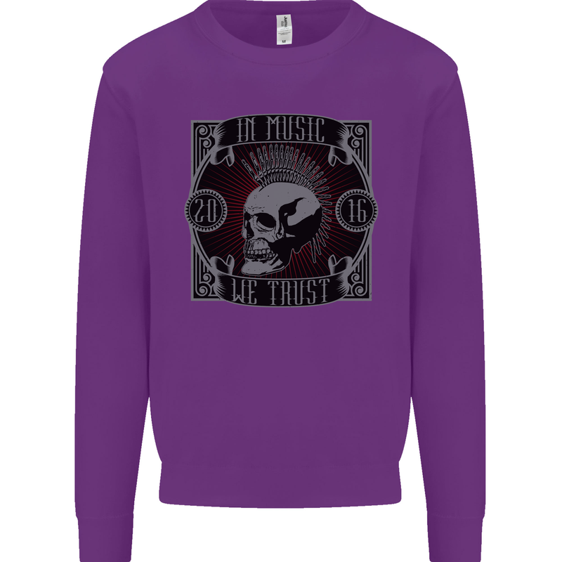 In Music We Trust Punk Rock Skull Mens Sweatshirt Jumper Purple