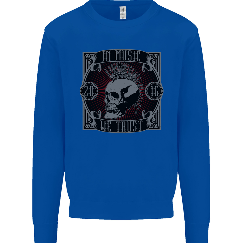In Music We Trust Punk Rock Skull Mens Sweatshirt Jumper Royal Blue