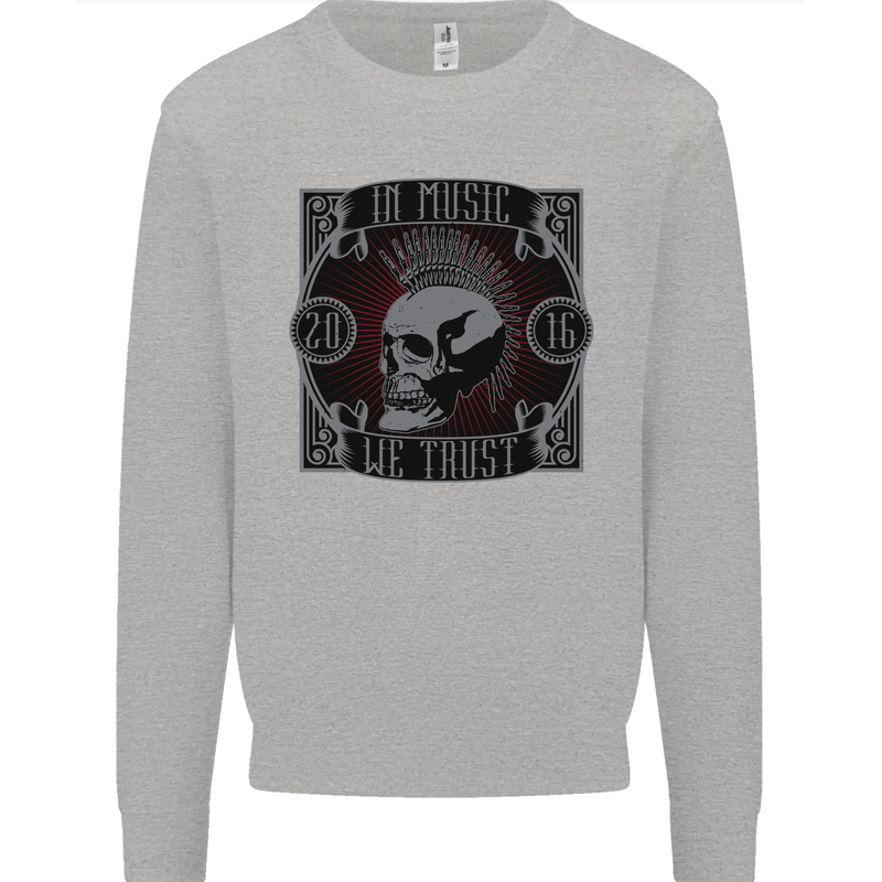 In Music We Trust Punk Rock Skull Mens Sweatshirt Jumper Sports Grey