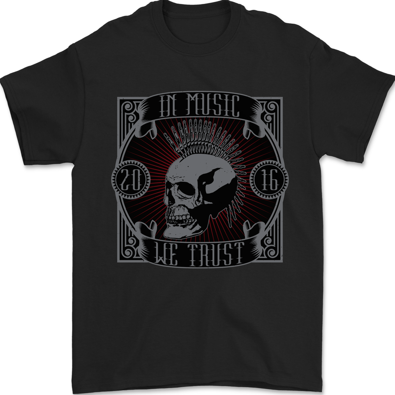 In Music We Trust Punk Rock Skull Mens T-Shirt 100% Cotton Black