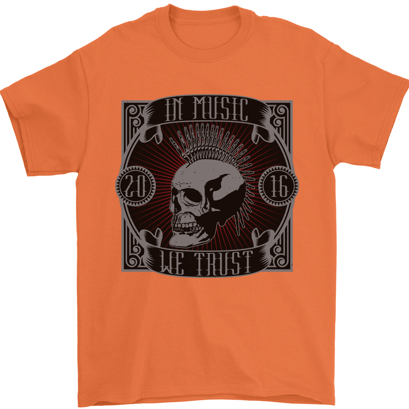 In Music We Trust Punk Rock Skull Mens T-Shirt 100% Cotton Orange