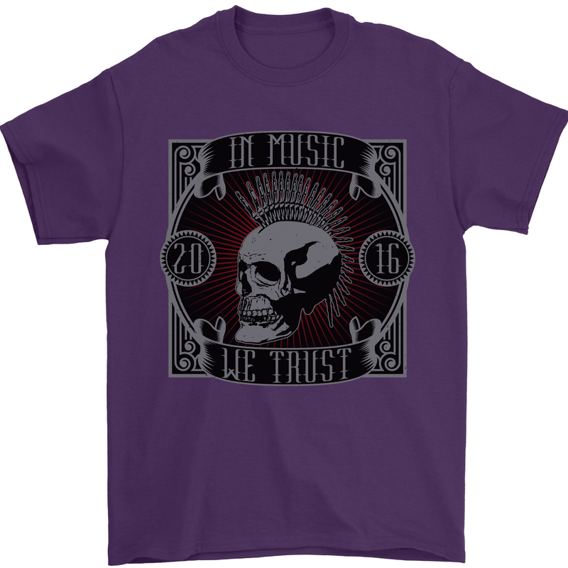 In Music We Trust Punk Rock Skull Mens T-Shirt 100% Cotton Purple