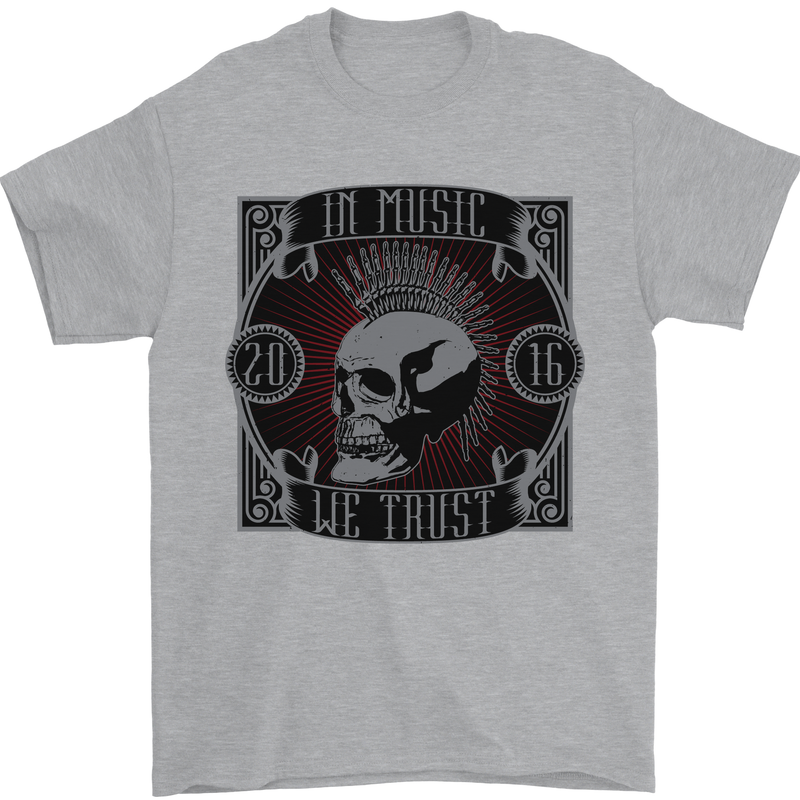 In Music We Trust Punk Rock Skull Mens T-Shirt 100% Cotton Sports Grey