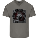 In Music We Trust Punk Rock Skull Mens V-Neck Cotton T-Shirt Charcoal