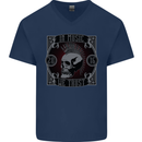 In Music We Trust Punk Rock Skull Mens V-Neck Cotton T-Shirt Navy Blue