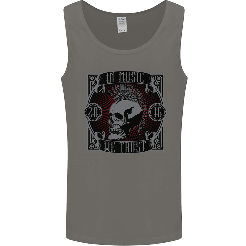 In Music We Trust Punk Rock Skull Mens Vest Tank Top Charcoal