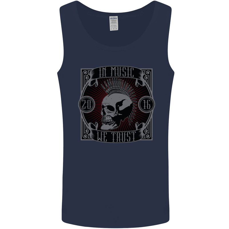 In Music We Trust Punk Rock Skull Mens Vest Tank Top Navy Blue