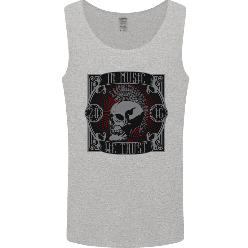 In Music We Trust Punk Rock Skull Mens Vest Tank Top Sports Grey