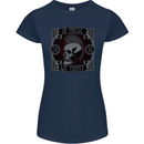 In Music We Trust Punk Rock Skull Womens Petite Cut T-Shirt Navy Blue