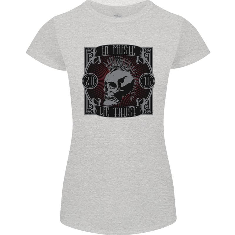 In Music We Trust Punk Rock Skull Womens Petite Cut T-Shirt Sports Grey