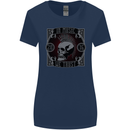 In Music We Trust Punk Rock Skull Womens Wider Cut T-Shirt Navy Blue