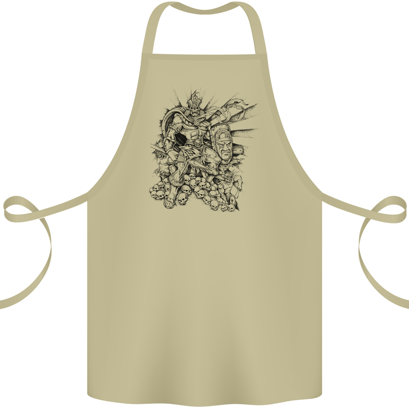 Inca Warrior Skull Gym Martial Arts MMA Axe Cotton Apron 100% Organic Khaki