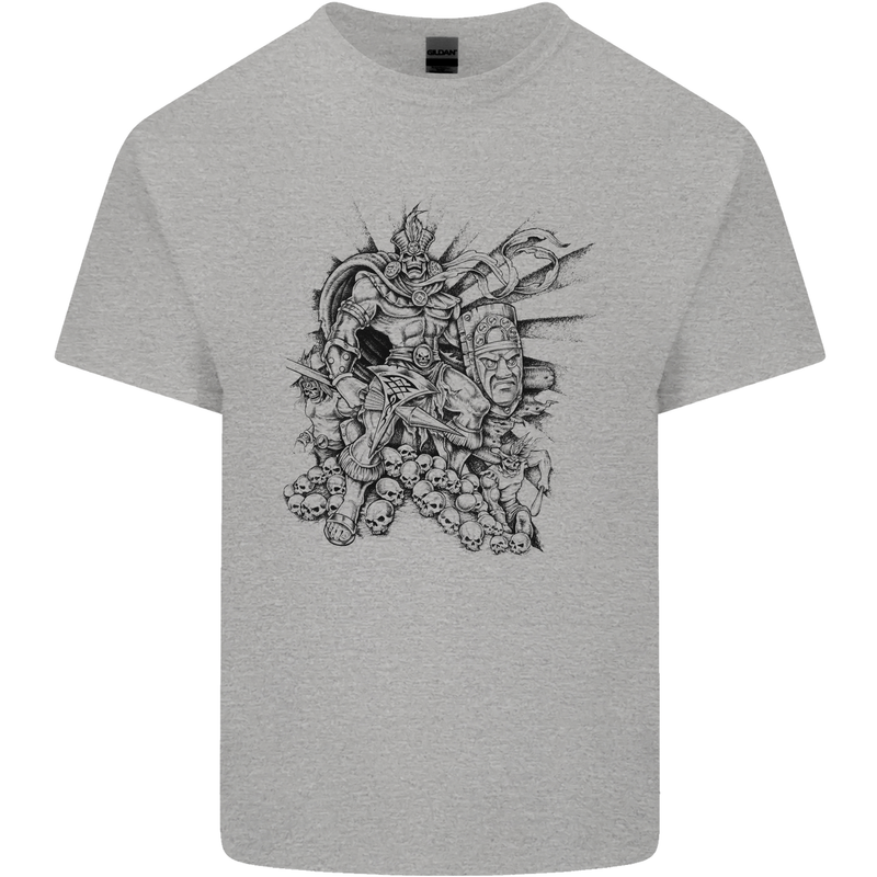 Inca Warrior Skull Gym Martial Arts MMA Axe Kids T-Shirt Childrens Sports Grey