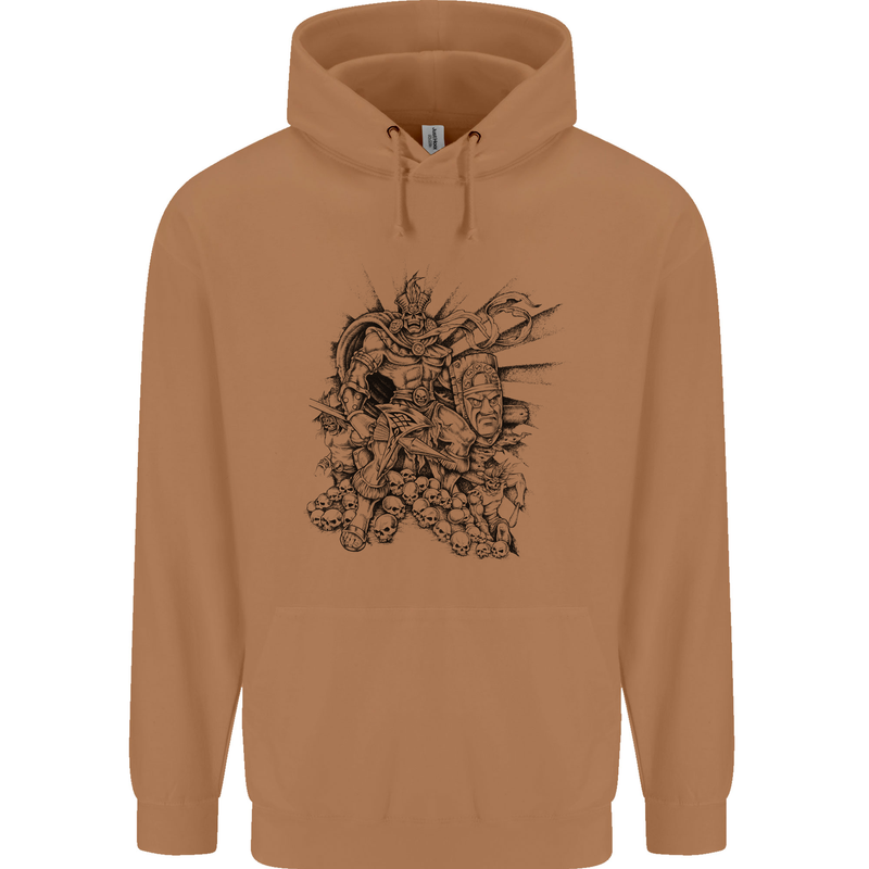 Inca Warrior Skull Gym Martial Arts MMA Axe Mens 80% Cotton Hoodie Caramel Latte