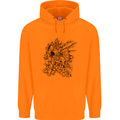 Inca Warrior Skull Gym Martial Arts MMA Axe Mens 80% Cotton Hoodie Orange