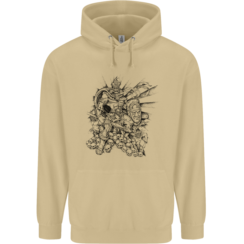 Inca Warrior Skull Gym Martial Arts MMA Axe Mens 80% Cotton Hoodie Sand