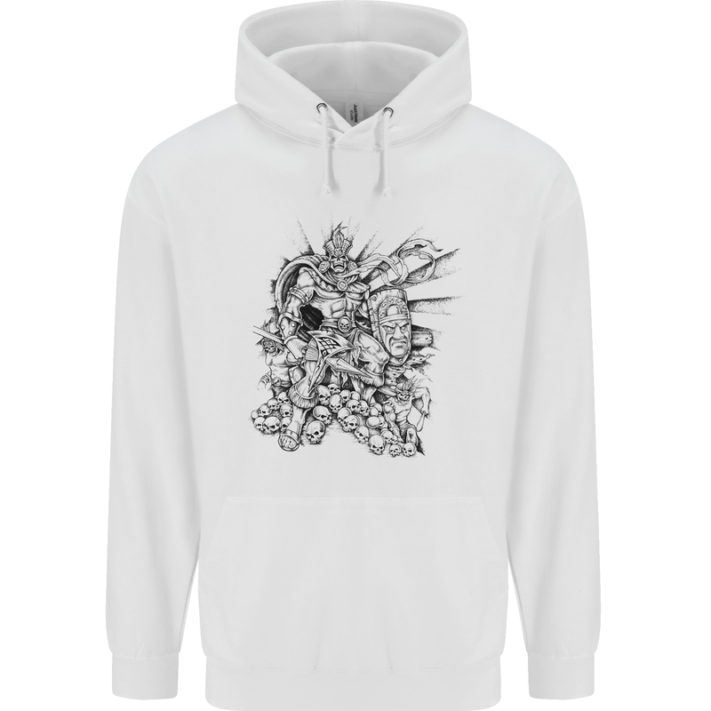 Inca Warrior Skull Gym Martial Arts MMA Axe Mens 80% Cotton Hoodie White