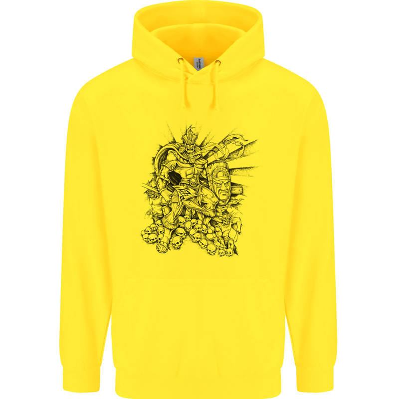 Inca Warrior Skull Gym Martial Arts MMA Axe Mens 80% Cotton Hoodie Yellow
