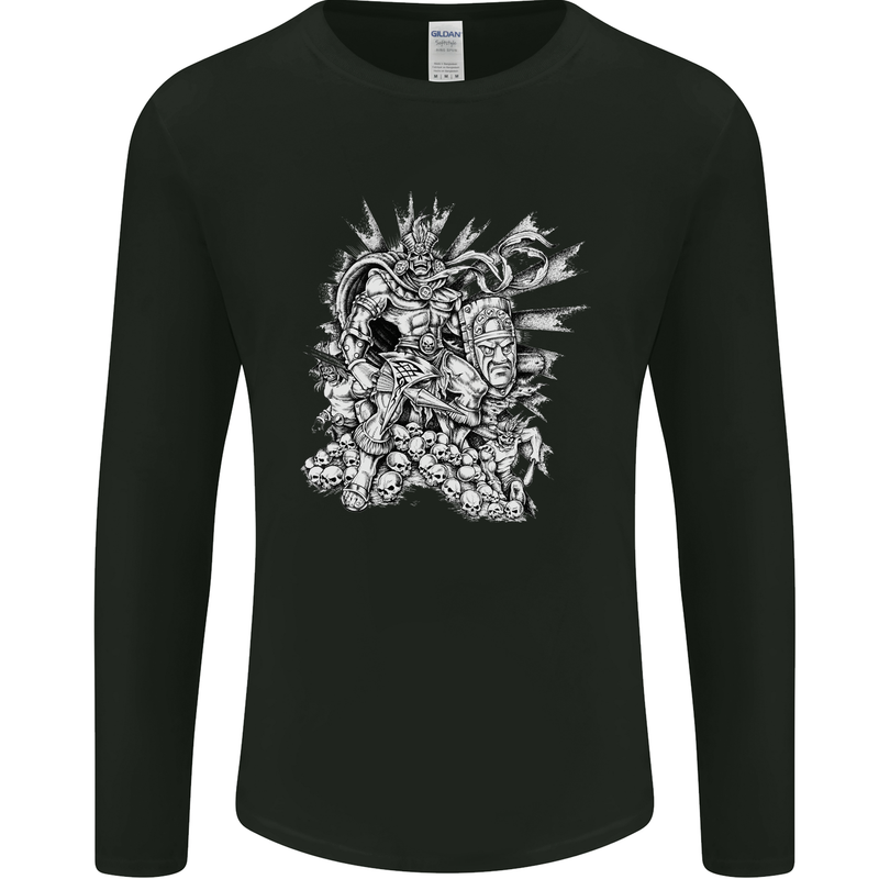 Inca Warrior Skull Gym Martial Arts MMA Axe Mens Long Sleeve T-Shirt Black