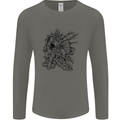 Inca Warrior Skull Gym Martial Arts MMA Axe Mens Long Sleeve T-Shirt Charcoal