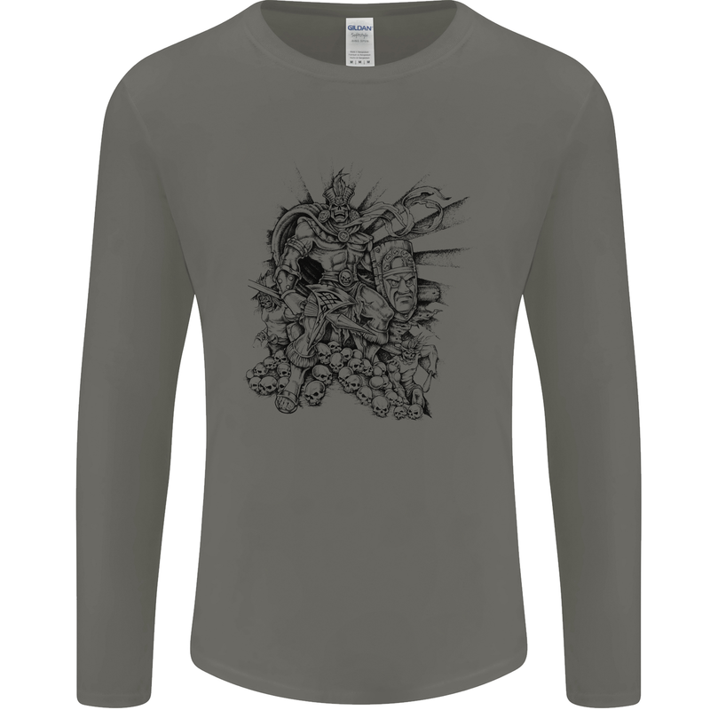 Inca Warrior Skull Gym Martial Arts MMA Axe Mens Long Sleeve T-Shirt Charcoal