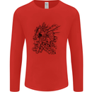 Inca Warrior Skull Gym Martial Arts MMA Axe Mens Long Sleeve T-Shirt Red
