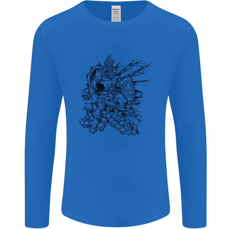Inca Warrior Skull Gym Martial Arts MMA Axe Mens Long Sleeve T-Shirt Royal Blue