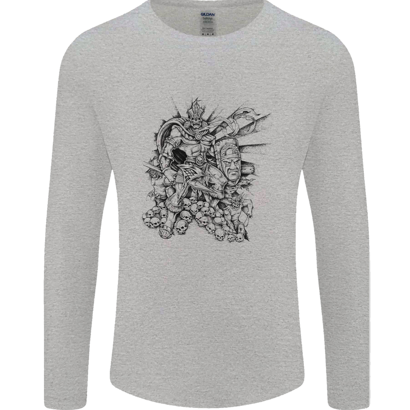 Inca Warrior Skull Gym Martial Arts MMA Axe Mens Long Sleeve T-Shirt Sports Grey